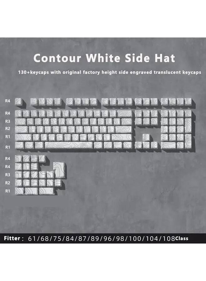 White 130 Key PBT Side Lit Keycaps Minimalist Profile For 61 To 108 Key Mechanical Keyboards - Image 3